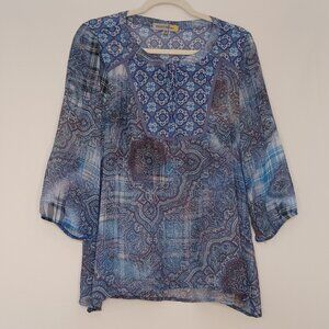 Women's‎ Figueroa & Flower Sheer Blue Country meets Boho Patchwork design Sz Med